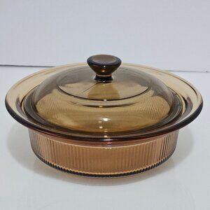 Pyrex Vision Amber Covered Casserole Dish 3cup oven microwave ribbed Corning War